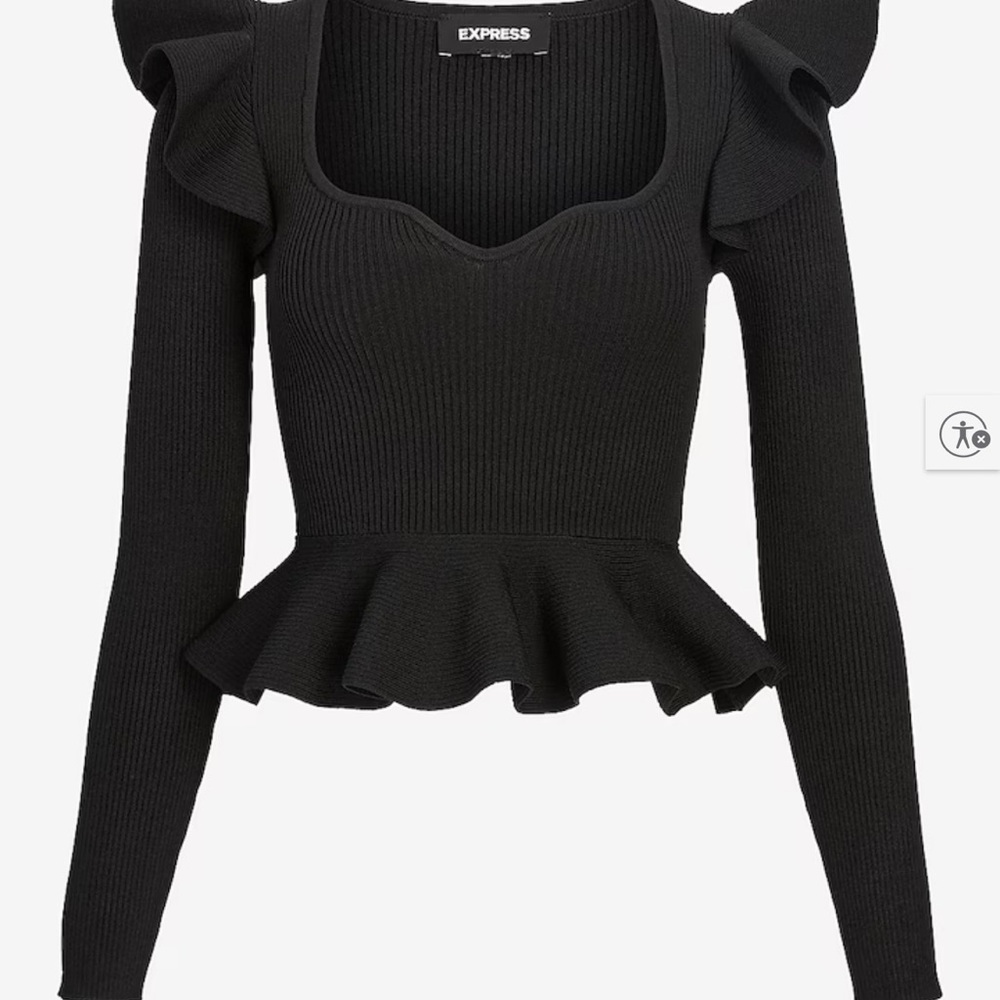 Express Black Ruffled Peplum Blouse